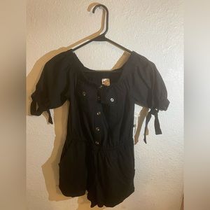 Pants & Jumpsuits| No Boundaries Brown Buttons Off Shoulder Romper